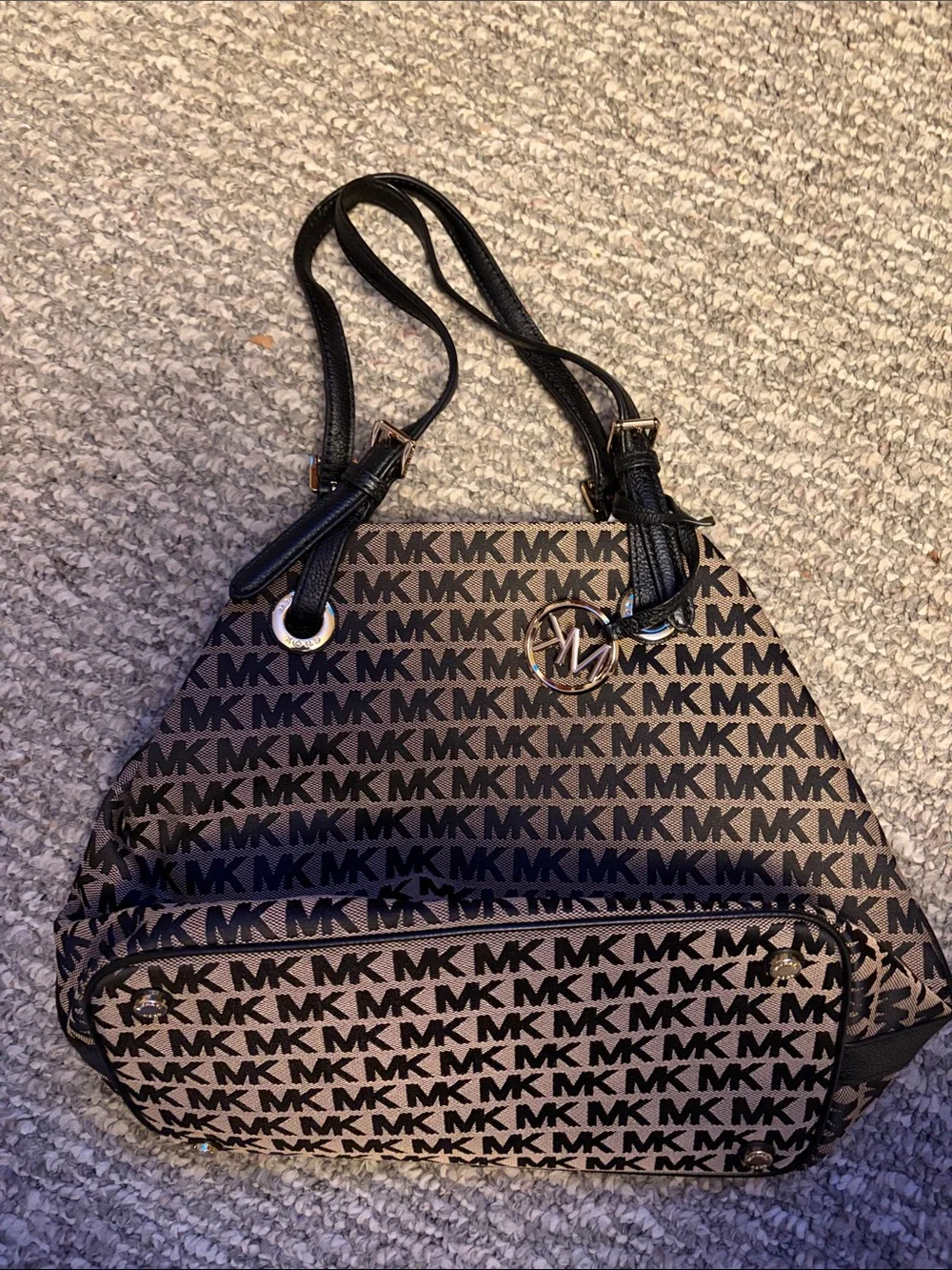 Michael Kors Brown MK Logo Tote with Black Straps